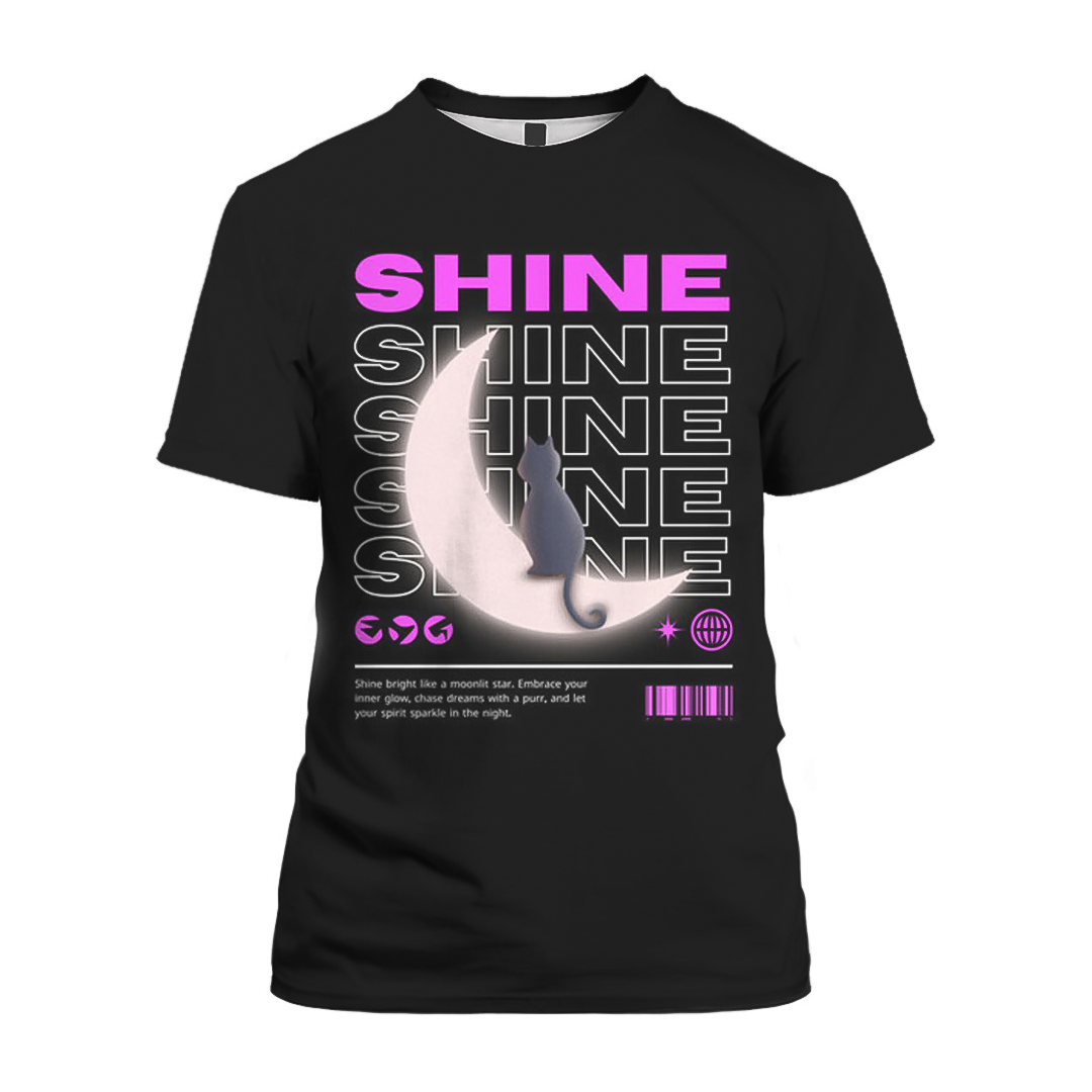 Shine Cat Moon T-Shirt - Luminous Spirit