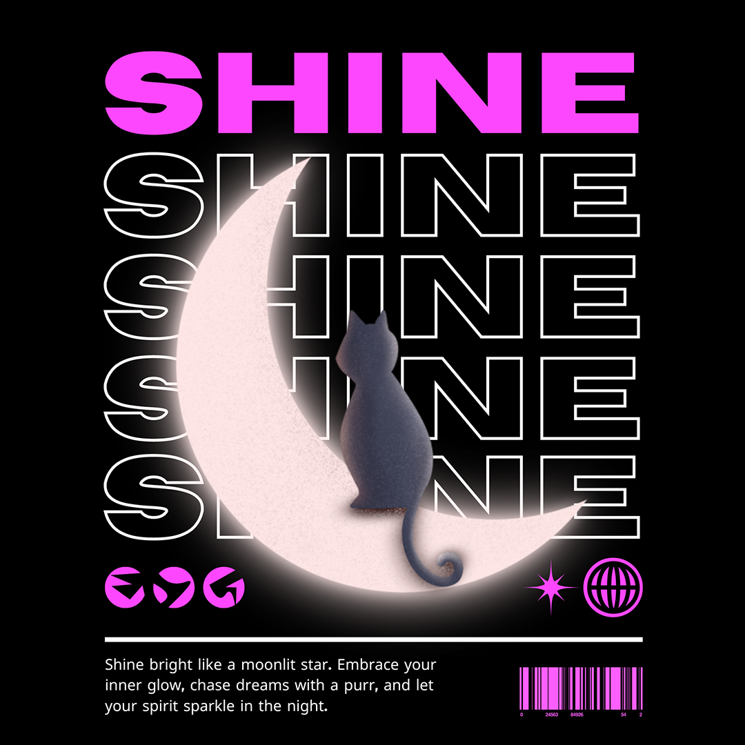 Shine Cat Moon T-Shirt - Luminous Spirit